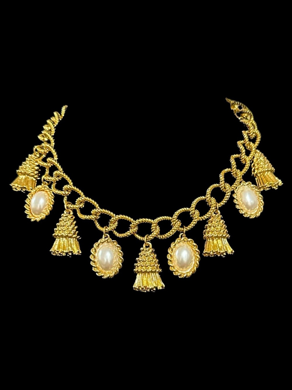 Anne Klein Gold-Tone Pearl and Tassel Charm Necklace
